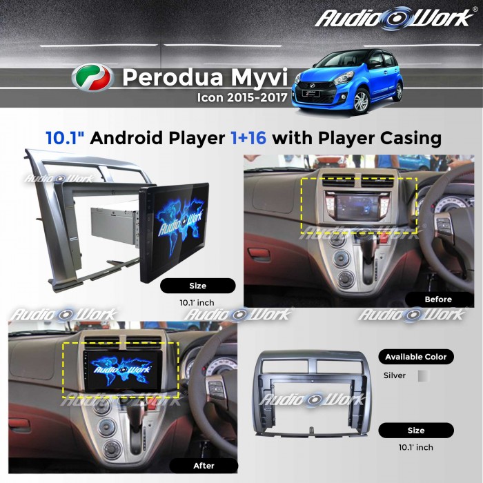 Perodua Myvi icon (2015-2017) - 1RAM+16GB/IPS/2.5D/10.1"Android 6.0 Player with Player Casing